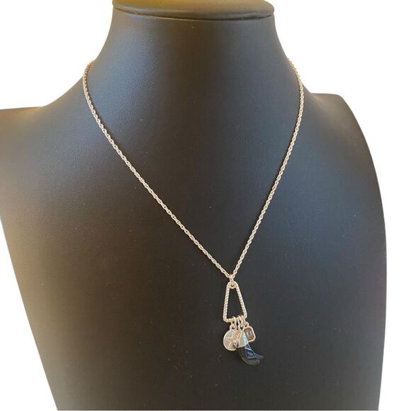 Mixed Metal Charm Pendant Necklace w/ Black Tusk, Quartz & Matte Star. - Picture 2 of 6